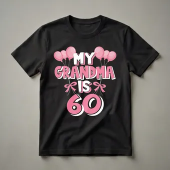 My Grandma Is 60 Pink Balloons Graphic T-Shirt for 60th Birthday