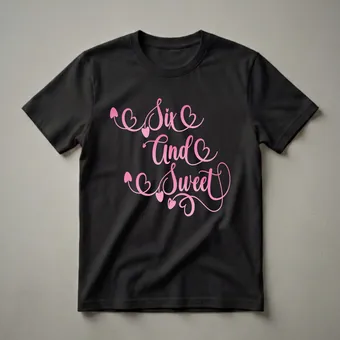 Six And Sweet 6th Birthday Girl Pink Script T-Shirt