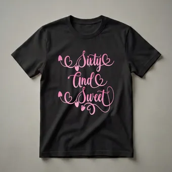 Sixty And Sweet Pink Script 60th Birthday T-Shirt for Women