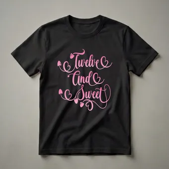 Twelve and Sweet 12th Birthday Girl Pink Script T-Shirt