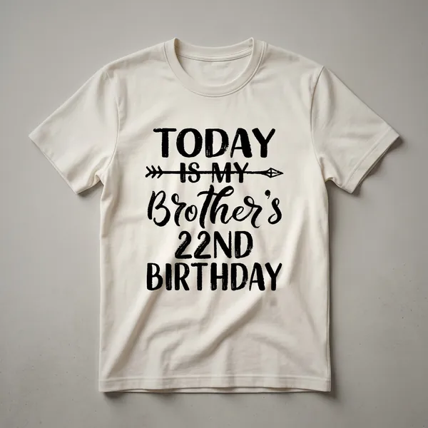 Black t-shirt with white text that reads 'Today Is My Brother's 22nd Birthday', a clear statement for his celebration.