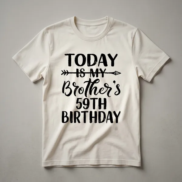 Black t-shirt with white text that reads 'Today Is My Brother's 59th Birthday' and a small graphic element.