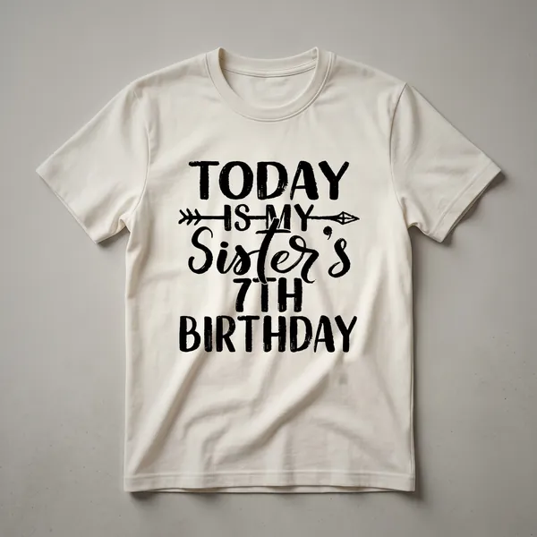 White t-shirt with a pink number 7, floral wreath, and 'Birthday Girl' text, designed for a 7th birthday celebration.