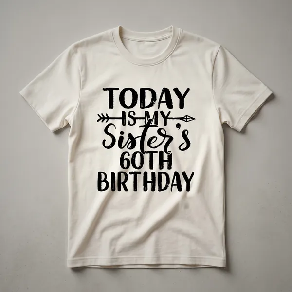 Black t-shirt with white text that reads 'Today Is My Sister's 60th Birthday', suitable for a 60th birthday celebration.