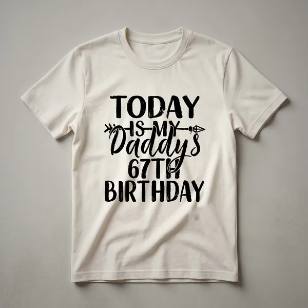 Black graphic t-shirt with distressed white text reading 'Today Is My Daddy's 67th Birthday'.