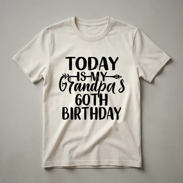 Black t-shirt with bold white text that reads 'Today Is My Grandpa's 60th Birthday', suitable for a 60th birthday celebration.