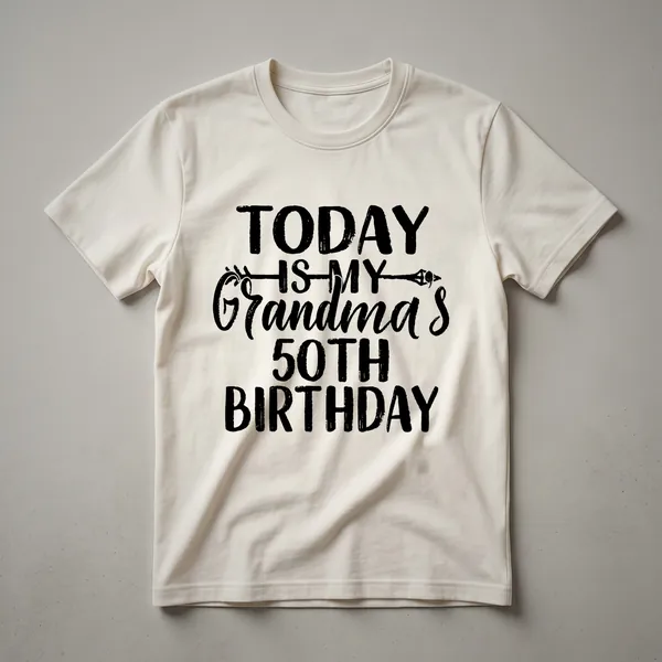 Black graphic t-shirt with distressed white text that reads "50 & Fabulous" and "Nana" below it.