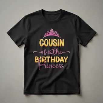 Cousin of the Birthday Princess Graphic Glitter T-Shirt for Girls