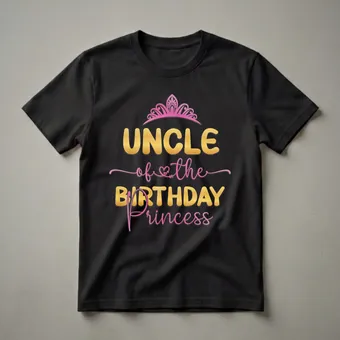 Uncle of the Birthday Princess Gold and Pink Graphic T-Shirt