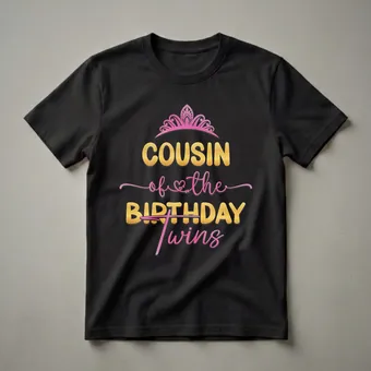 Cousin of the Birthday Twins Pink and Gold Graphic T-Shirt