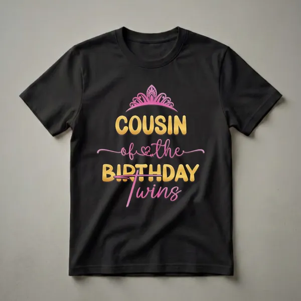 Cousin of the Birthday Twins Pink and Gold Graphic T-Shirt
