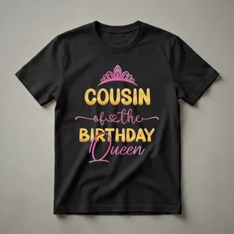 Cousin of the Birthday Queen Graphic T-Shirt for Family Parties