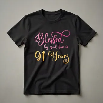 91st Birthday Queen Blessed By God Graphic T-Shirt for Women