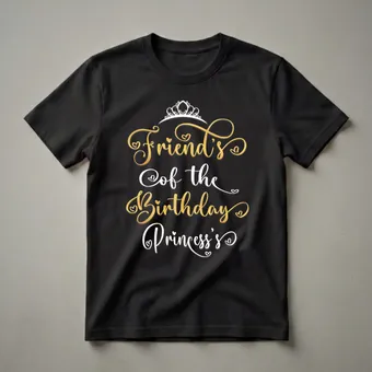 Friends of the Birthday Princess Gold Script T-Shirt