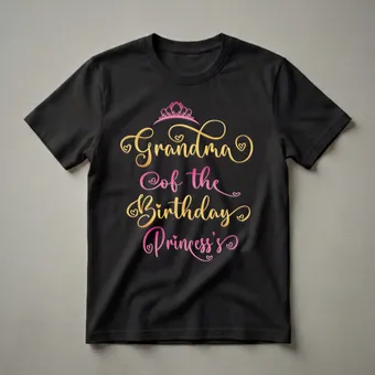Grandma of the Birthday Princess Gold and Pink Graphic T-Shirt