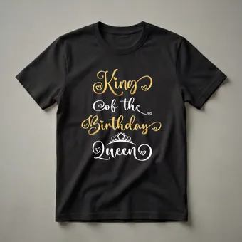 King Of The Birthday Queen Gold and White Graphic T-Shirt