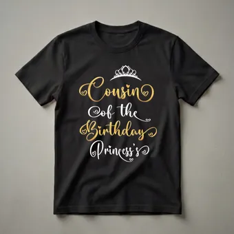 Cousin of the Birthday Princess Gold Script T-Shirt