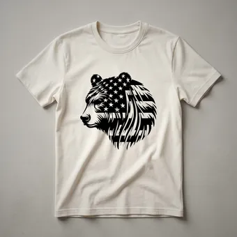 American Flag Bear Head Graphic T-Shirt for Patriotic Nature Lovers