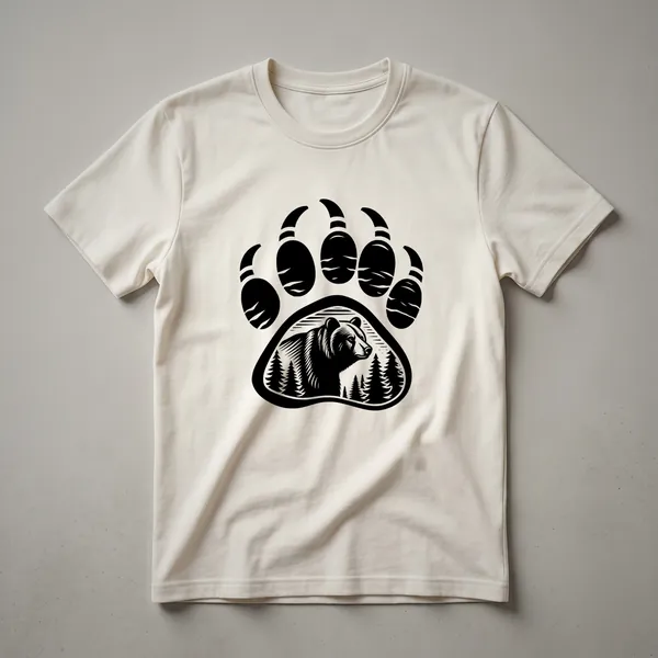 Black graphic t-shirt featuring a distressed white grizzly bear paw print with visible claw marks and textured details.