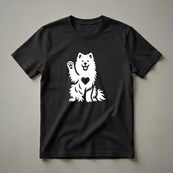 Cute Samoyed Dog Waving with Heart Graphic T-Shirt for Dog Lovers