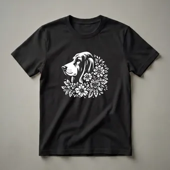Floral Bloodhound Dog Graphic T-Shirt for Dog Moms and Dads