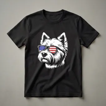 Patriotic Westie Dog American Flag Sunglasses T-Shirt for Dog Moms