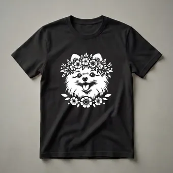 Pomeranian Mom Floral Crown Graphic T-Shirt for Dog Lovers