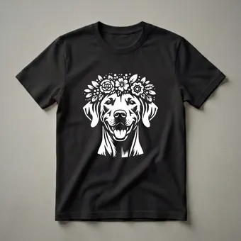 Floral Rhodesian Ridgeback Dog Flower Crown Graphic T-Shirt