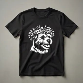 Floral Border Terrier Dog Flower Crown Graphic T-Shirt for Dog Lovers