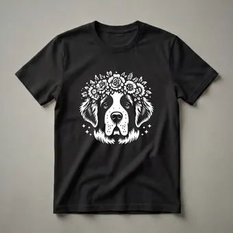 Floral Saint Bernard Dog Graphic T-Shirt for Dog Moms and Dads