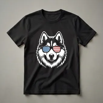 American Flag Sunglasses Siberian Husky Graphic T-Shirt for Dog Lovers