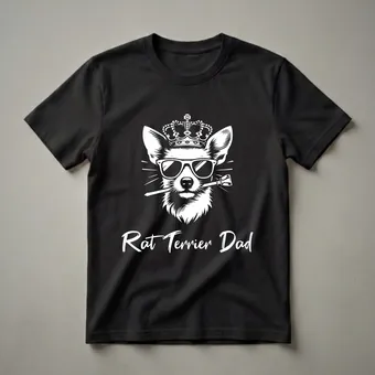 Rat Terrier Dad Graphic T-Shirt with Sunglasses and Crown