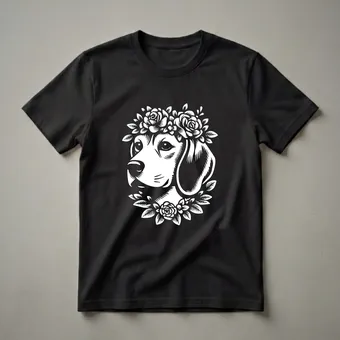 Floral Beagle Dog Head Graphic T-Shirt for Dog Moms and Dads