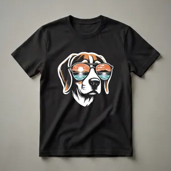 Cool Beagle Dog With Sunglasses Sunset Reflection Graphic T-Shirt