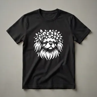 Floral Japanese Chin Dog Face Graphic T-Shirt for Dog Lovers