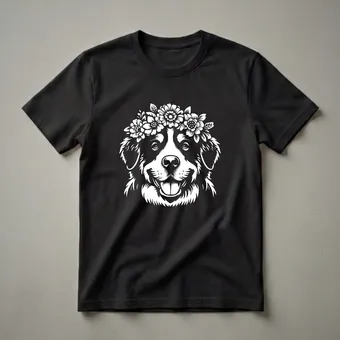 Floral Bernese Mountain Dog Face Graphic T-Shirt for Dog Lovers