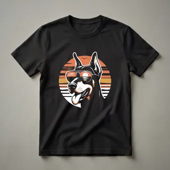 Retro Doberman Pinscher Dog Wearing Sunglasses Sunset Graphic T-Shirt