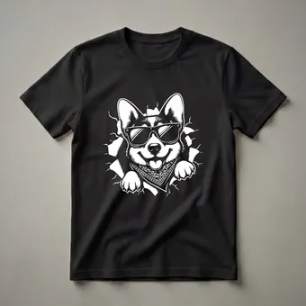 Cool Corgi Dog Wearing Sunglasses and Bandana Graphic T-Shirt