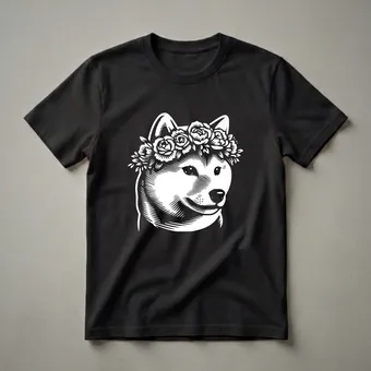 Floral Shiba Inu Dog Face Flower Crown Graphic T-Shirt for Dog Lovers