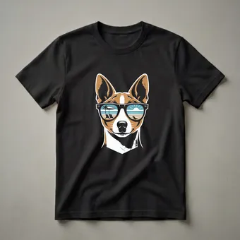 Basenji Dog Wearing Sunglasses Beach Scene Graphic T-Shirt