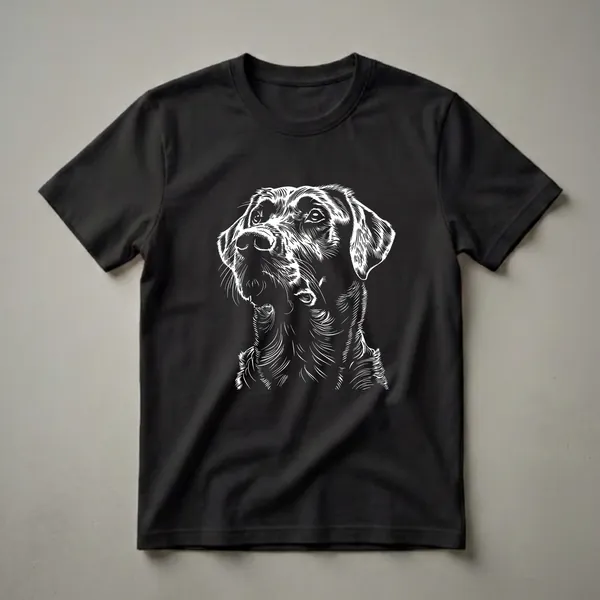 White line art graphic of a Chesapeake Bay Retriever dog's face and upper body on a black background.