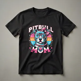Colorful American Pitbull Terrier Mom Heart Glasses Graphic T-Shirt