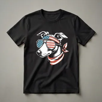 American Flag Whippet Dog with Sunglasses Patriotic T-Shirt