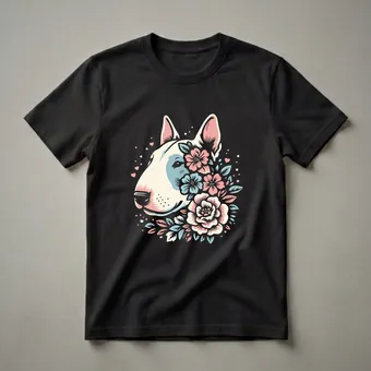 Floral Bull Terrier Dog Graphic T-Shirt for Dog Moms
