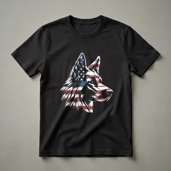 German Shepherd American Flag Portrait T-Shirt for Dog Lovers