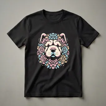 Floral Chow Chow Dog Portrait Graphic T-Shirt for Dog Lovers