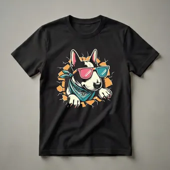 Bull Terrier Dog with Sunglasses and Bandana Graphic T-Shirt