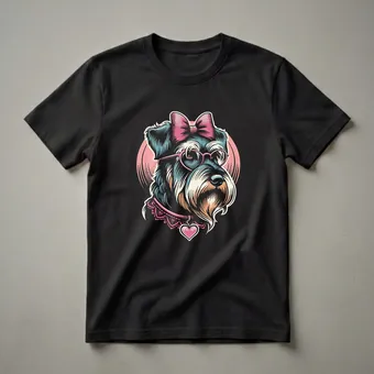 Schnauzer Mom Heart Glasses Graphic T-Shirt for Dog Lovers