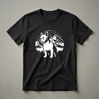 French Bulldog Mountain Night Sky Graphic T-Shirt for Dog Lovers