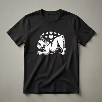 French Bulldog Yoga Pose Heart Graphic T-Shirt for Dog Lovers